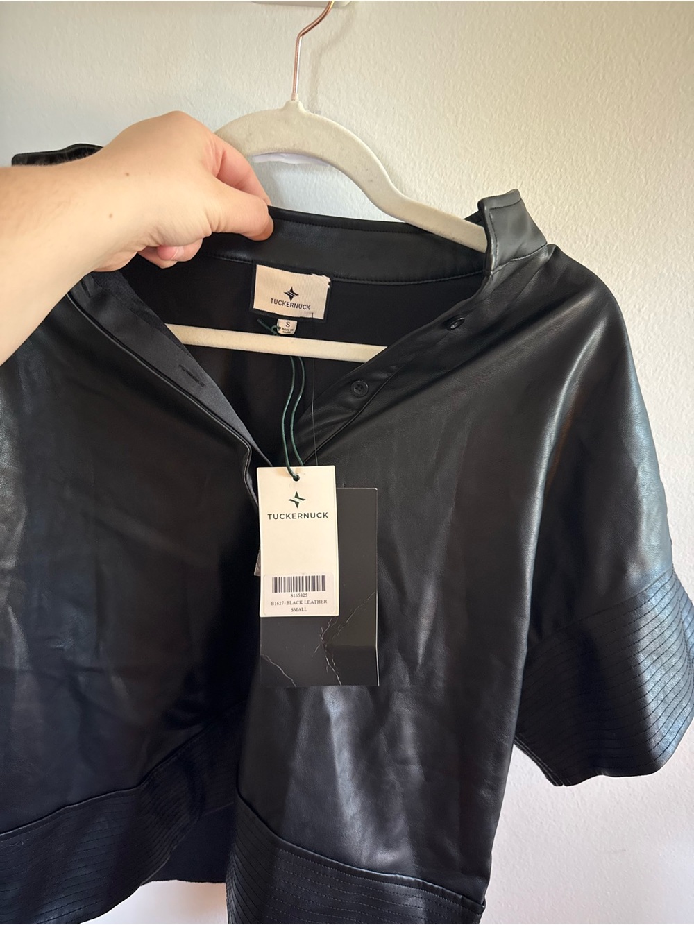 Tuckernuck • NWT Sofia Shirt Faux Leather Trapunto Stitch Button Up Black Small - Picture 9 of 10